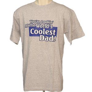 World's Coolest Dad Med T-Shirt w/ Fisherman Cartoon Sand Flea Shrimp CRAB Bait